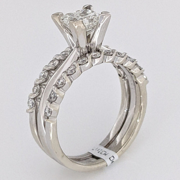 14K WHITE 1.50 CARAT TOTAL WEIGHT I1 H DIAMOND PRINCESS CUT WITH (22) ROUND ESTATE RING/ BANDS SET 5.2 GRAMS