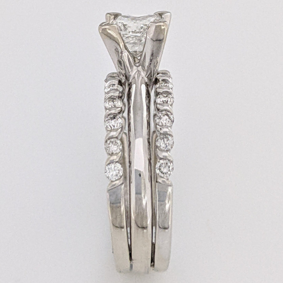 14K WHITE 1.50 CARAT TOTAL WEIGHT I1 H DIAMOND PRINCESS CUT WITH (22) ROUND ESTATE RING/ BANDS SET 5.2 GRAMS