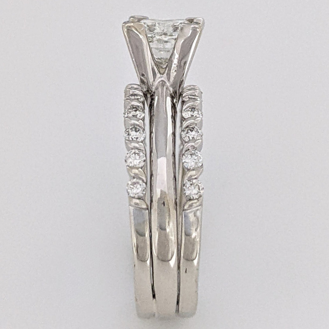 14K WHITE 1.50 CARAT TOTAL WEIGHT I1 H DIAMOND PRINCESS CUT WITH (22) ROUND ESTATE RING/ BANDS SET 5.2 GRAMS