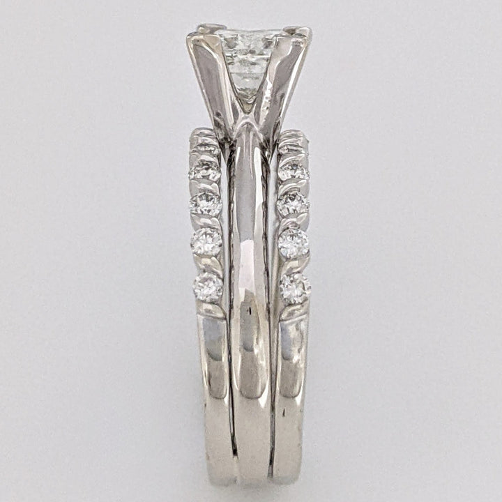 14K WHITE 1.50 CARAT TOTAL WEIGHT I1 H DIAMOND PRINCESS CUT WITH (22) ROUND ESTATE RING/ BANDS SET 5.2 GRAMS