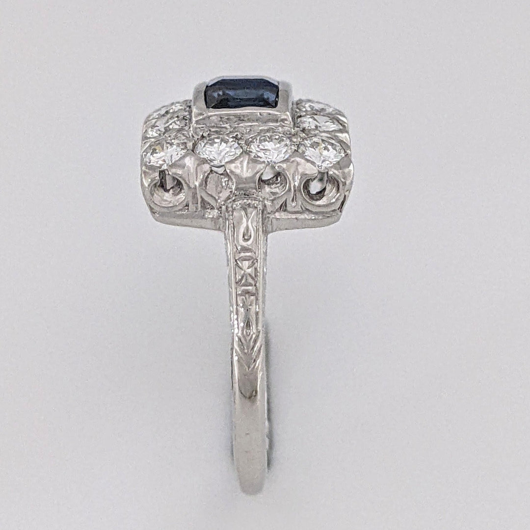 PLATINUM SAPPHIRE PRINCESS CUT (4) 3.5MM WITH .72 DIAMOND TOTAL WEIGHT ESTATE RING 5.5 GRAMS