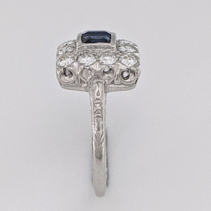 PLATINUM SAPPHIRE PRINCESS CUT (4) 3.5MM WITH .72 DIAMOND TOTAL WEIGHT ESTATE RING 5.5 GRAMS