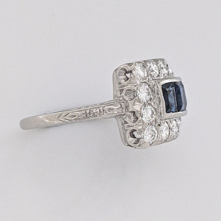 PLATINUM SAPPHIRE PRINCESS CUT (4) 3.5MM WITH .72 DIAMOND TOTAL WEIGHT ESTATE RING 5.5 GRAMS
