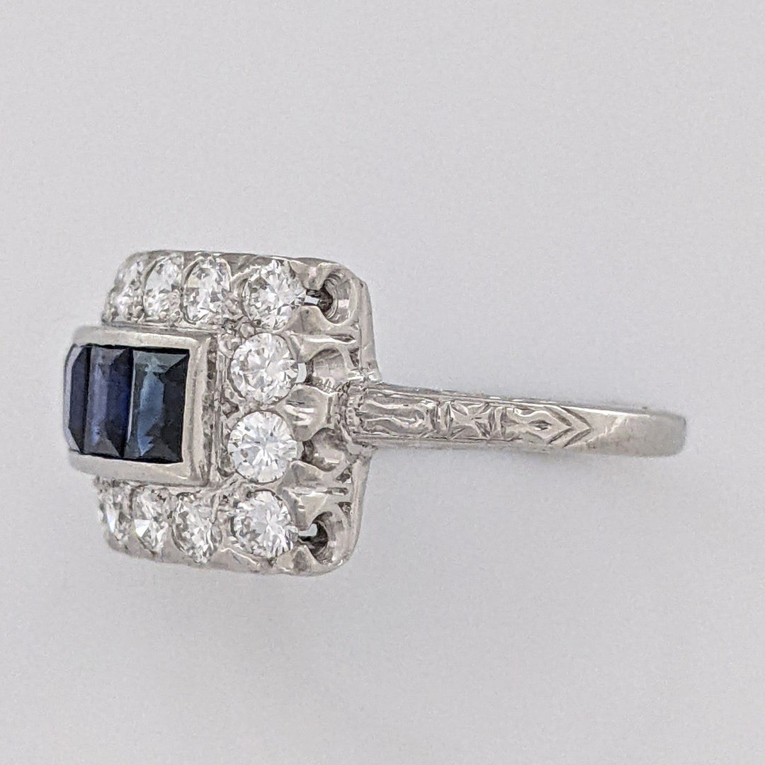 PLATINUM SAPPHIRE PRINCESS CUT (4) 3.5MM WITH .72 DIAMOND TOTAL WEIGHT ESTATE RING 5.5 GRAMS