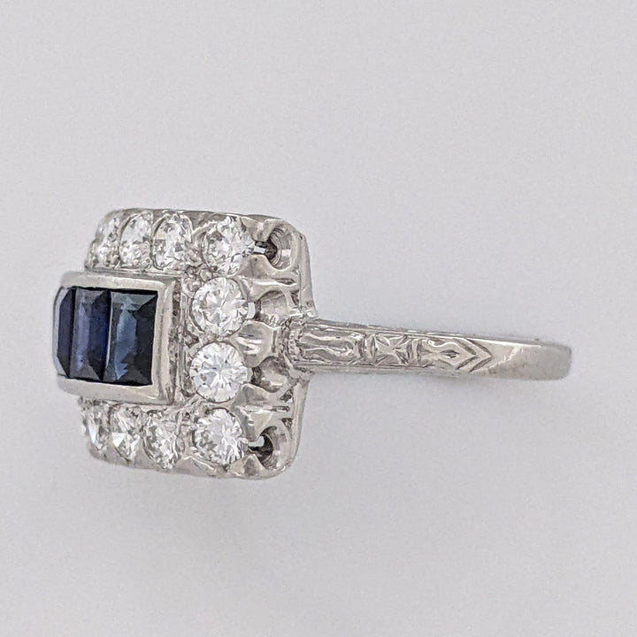 PLATINUM SAPPHIRE PRINCESS CUT (4) 3.5MM WITH .72 DIAMOND TOTAL WEIGHT ESTATE RING 5.5 GRAMS