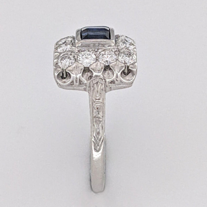 PLATINUM SAPPHIRE PRINCESS CUT (4) 3.5MM WITH .72 DIAMOND TOTAL WEIGHT ESTATE RING 5.5 GRAMS