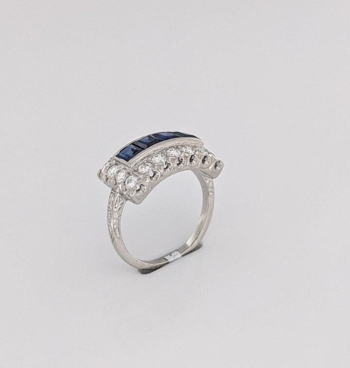 PLATINUM SAPPHIRE PRINCESS CUT (4) 3.5MM WITH .72 DIAMOND TOTAL WEIGHT ESTATE RING 5.5 GRAMS