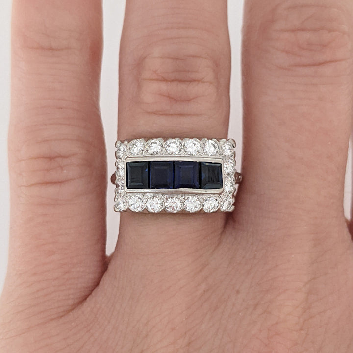 PLATINUM SAPPHIRE PRINCESS CUT (4) 3.5MM WITH .72 DIAMOND TOTAL WEIGHT ESTATE RING 5.5 GRAMS