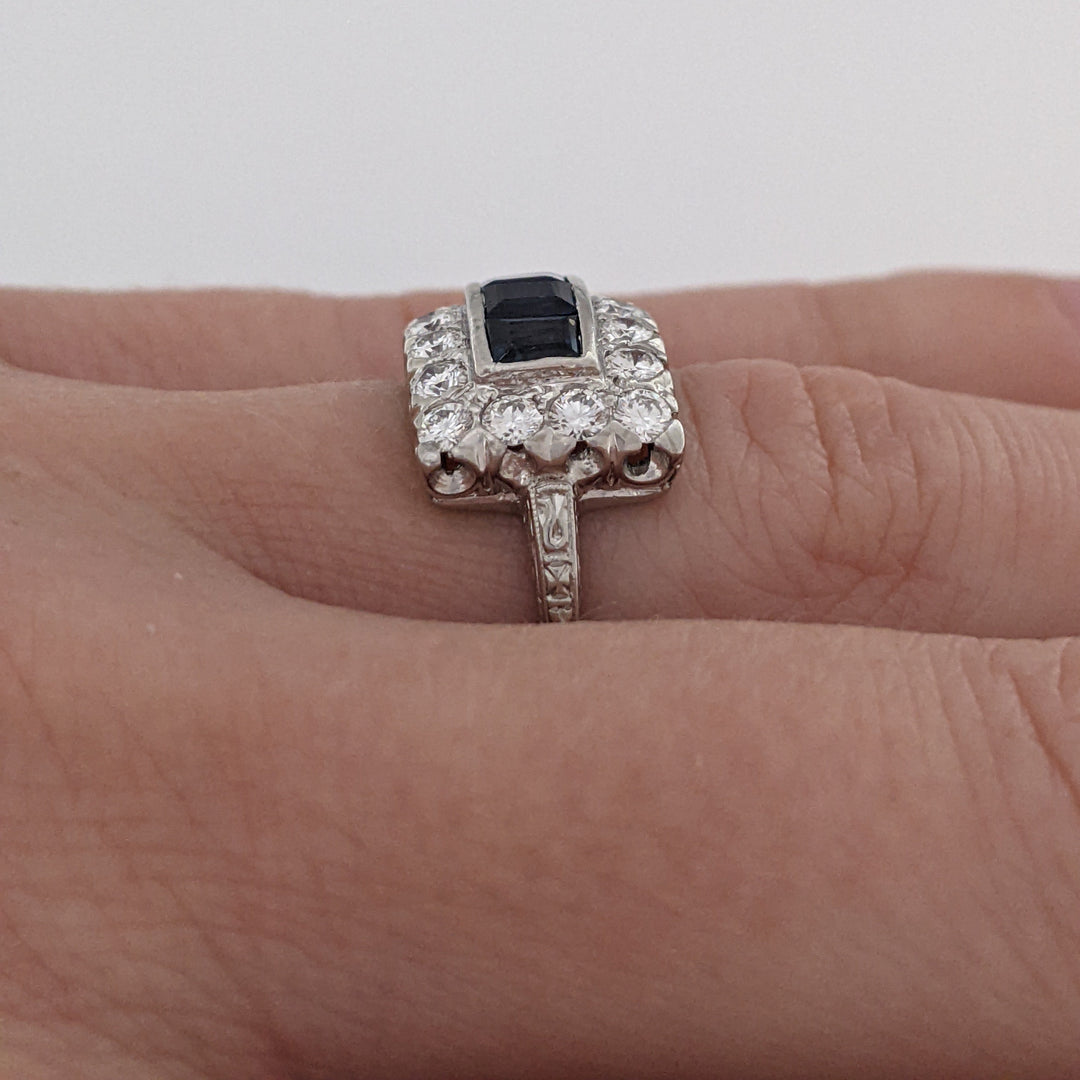 PLATINUM SAPPHIRE PRINCESS CUT (4) 3.5MM WITH .72 DIAMOND TOTAL WEIGHT ESTATE RING 5.5 GRAMS