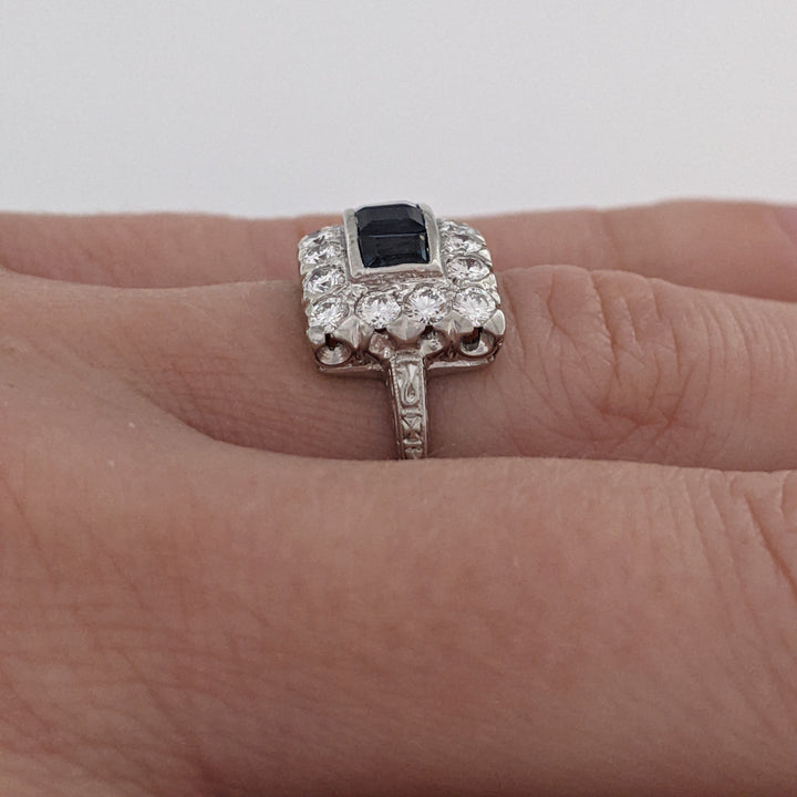 PLATINUM SAPPHIRE PRINCESS CUT (4) 3.5MM WITH .72 DIAMOND TOTAL WEIGHT ESTATE RING 5.5 GRAMS