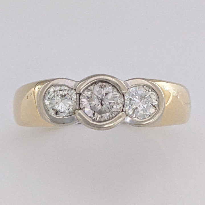 14K 1.00 CARAT TOTAL WEIGHT I1 I DIAMOND ROUND (3) BEZEL SET TRINITY ESTATE RING 5.6 GRAMS