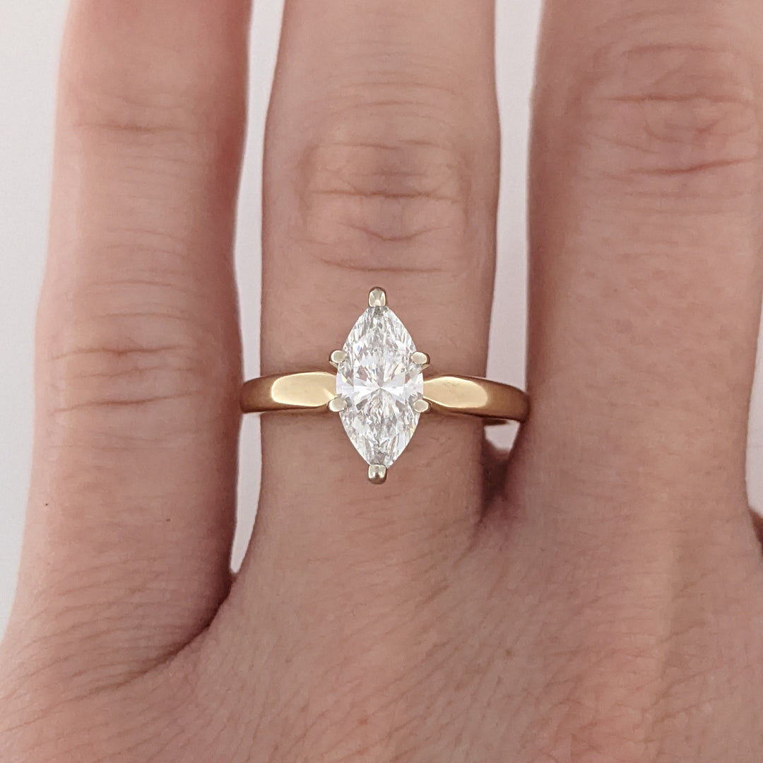 14K 1.06 CARAT TOTAL WEIGHT SI2 G DIAMOND MARQUISE ESTATE SOLITAIRE RING 2.8 GRAMS