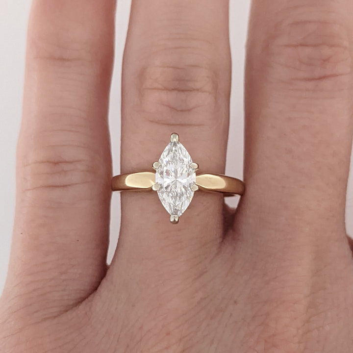 14K 1.06 CARAT TOTAL WEIGHT SI2 G DIAMOND MARQUISE ESTATE SOLITAIRE RING 2.8 GRAMS