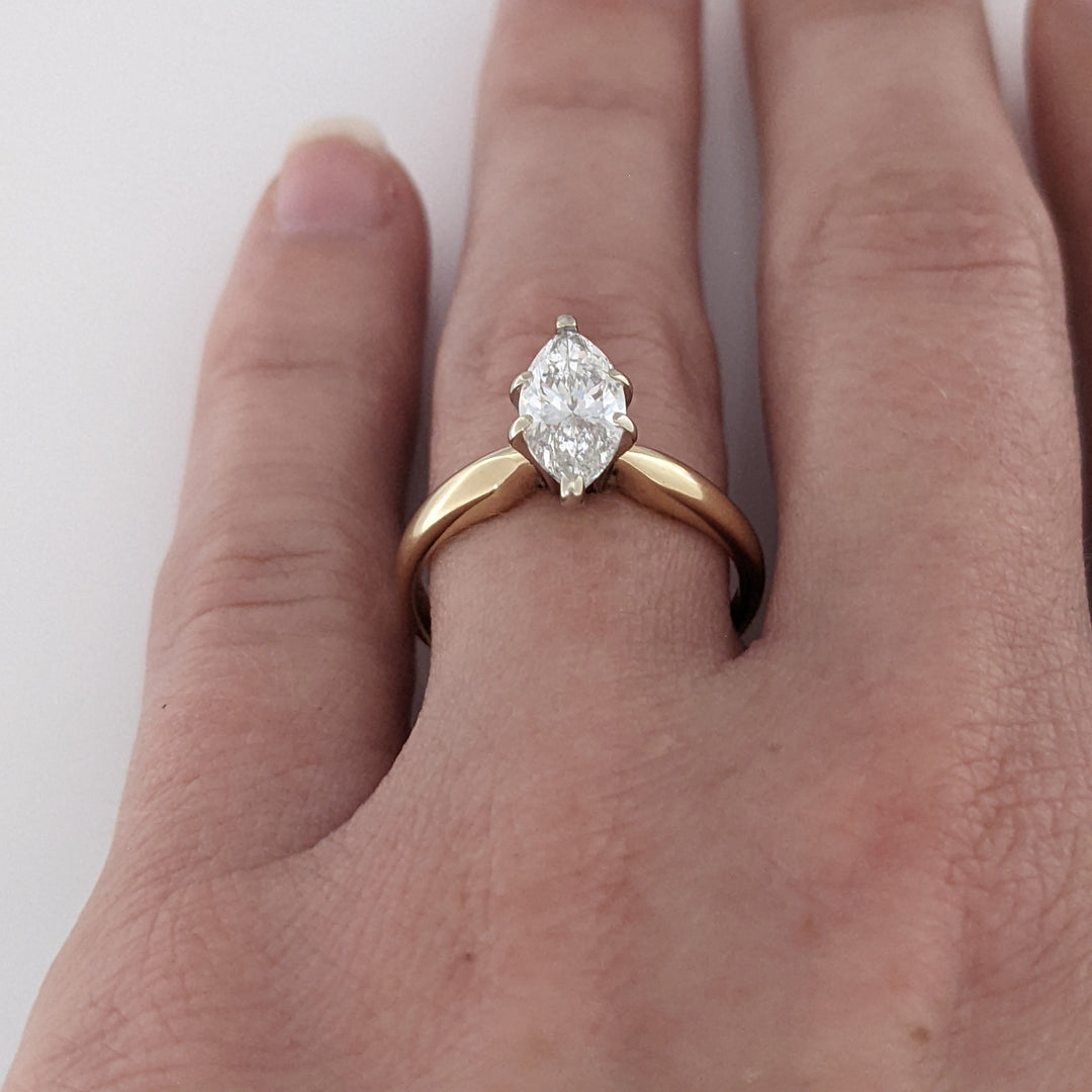 14K 1.06 CARAT TOTAL WEIGHT SI2 G DIAMOND MARQUISE ESTATE SOLITAIRE RING 2.8 GRAMS
