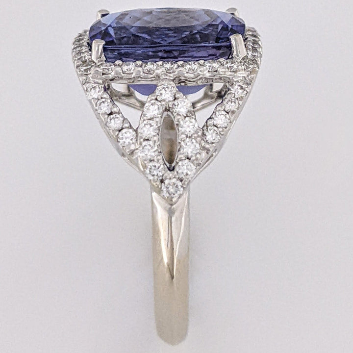 14K WHITE TANZANITE "AA" CUSHION CUT 9X11 WITH .52 DIAMOND TOTAL WEIGHT ESTATE RING 5.3 GRAMS