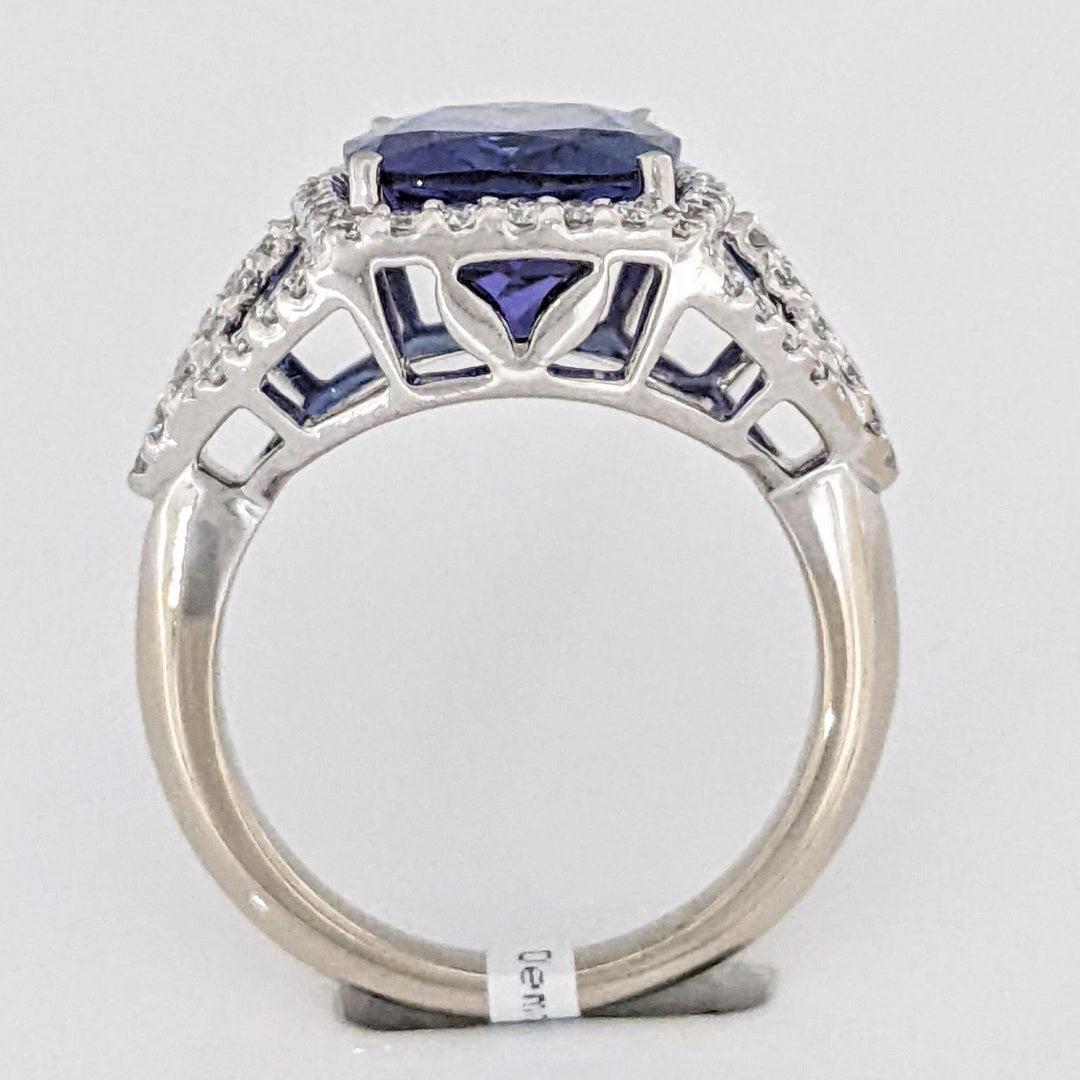 14K WHITE TANZANITE "AA" CUSHION CUT 9X11 WITH .52 DIAMOND TOTAL WEIGHT ESTATE RING 5.3 GRAMS