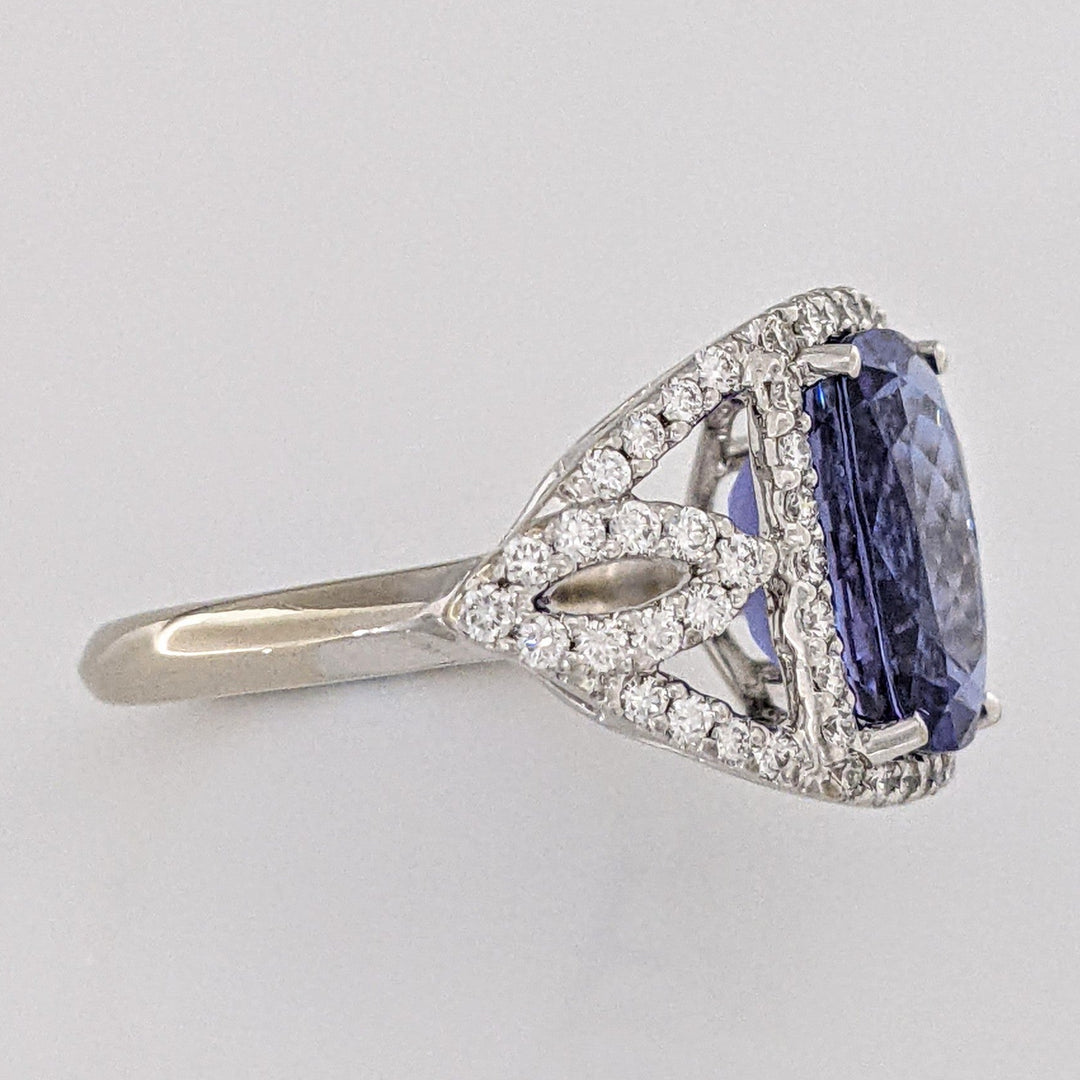 14K WHITE TANZANITE "AA" CUSHION CUT 9X11 WITH .52 DIAMOND TOTAL WEIGHT ESTATE RING 5.3 GRAMS