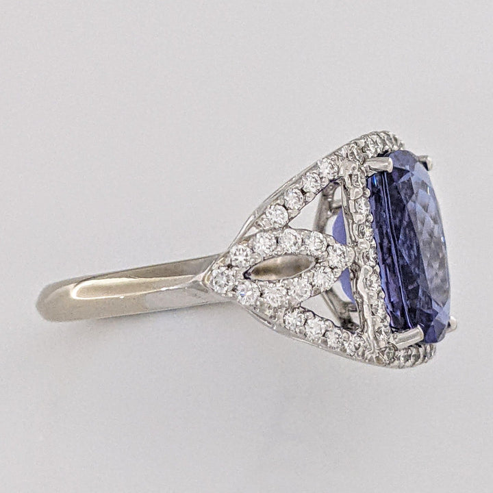 14K WHITE TANZANITE "AA" CUSHION CUT 9X11 WITH .52 DIAMOND TOTAL WEIGHT ESTATE RING 5.3 GRAMS