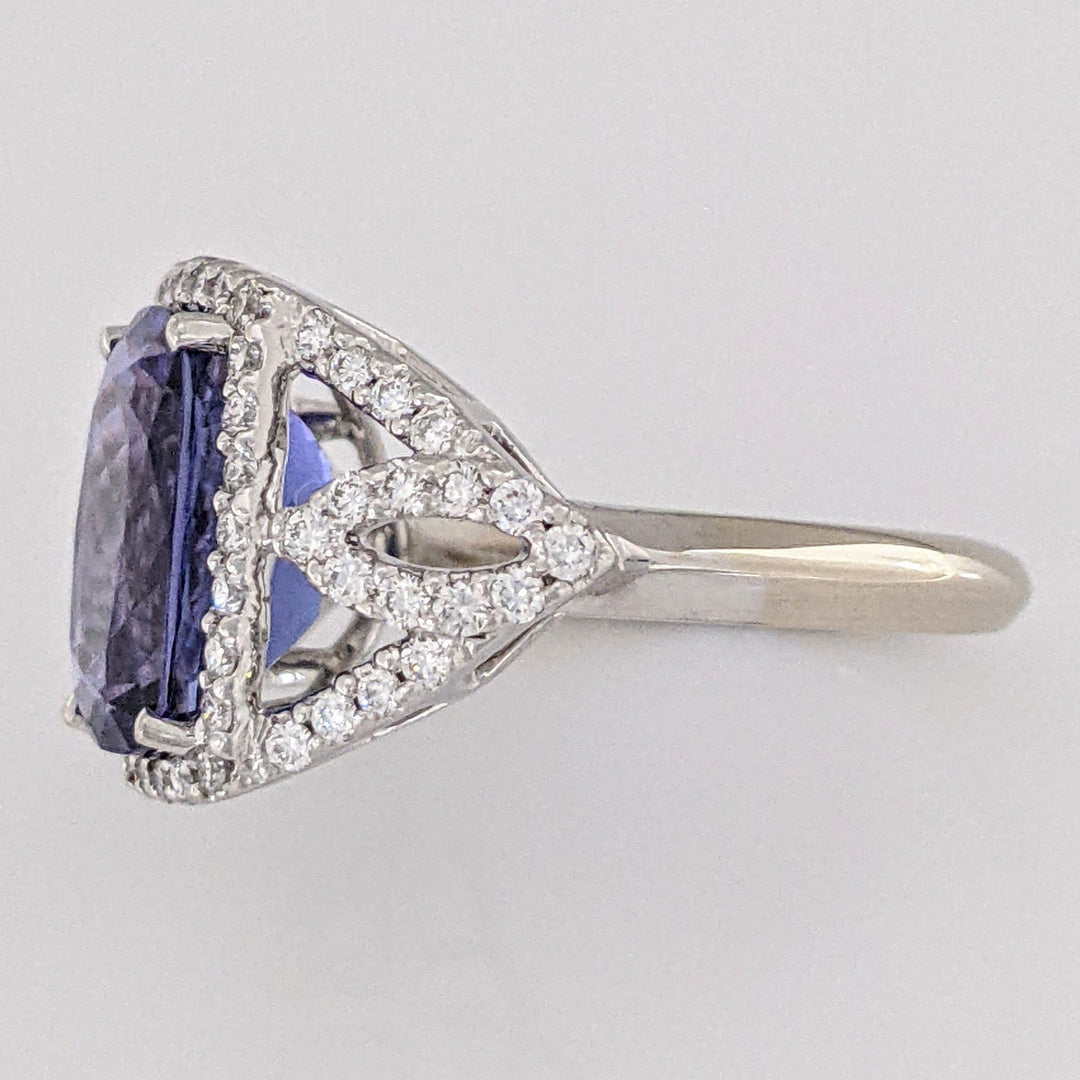 14K WHITE TANZANITE "AA" CUSHION CUT 9X11 WITH .52 DIAMOND TOTAL WEIGHT ESTATE RING 5.3 GRAMS