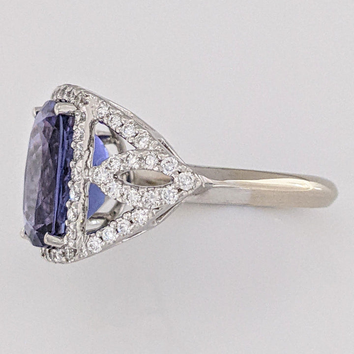14K WHITE TANZANITE "AA" CUSHION CUT 9X11 WITH .52 DIAMOND TOTAL WEIGHT ESTATE RING 5.3 GRAMS