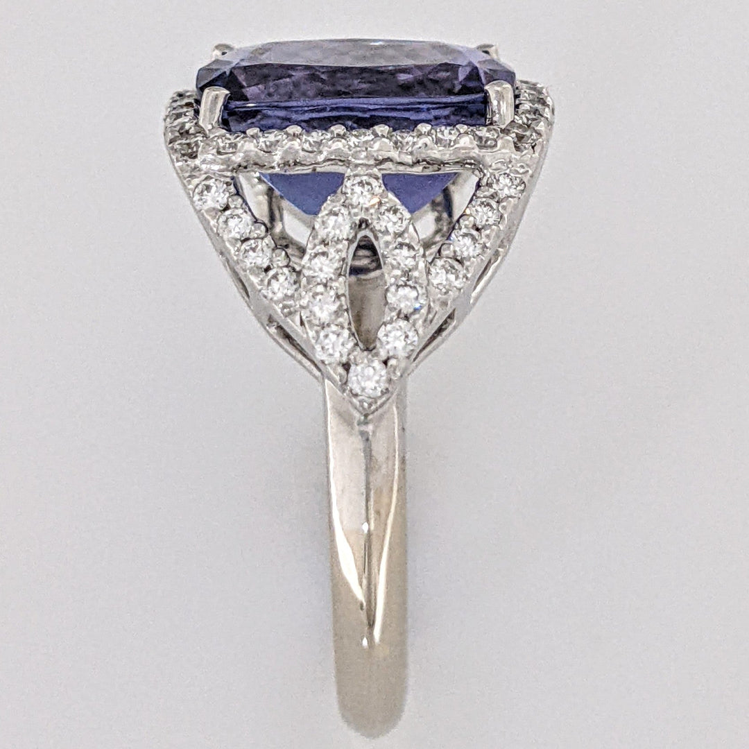 14K WHITE TANZANITE "AA" CUSHION CUT 9X11 WITH .52 DIAMOND TOTAL WEIGHT ESTATE RING 5.3 GRAMS