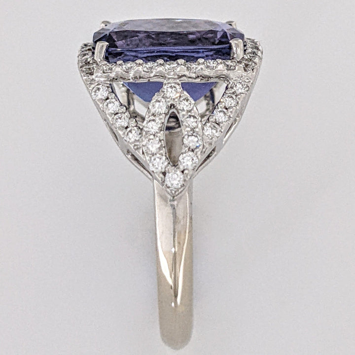 14K WHITE TANZANITE "AA" CUSHION CUT 9X11 WITH .52 DIAMOND TOTAL WEIGHT ESTATE RING 5.3 GRAMS