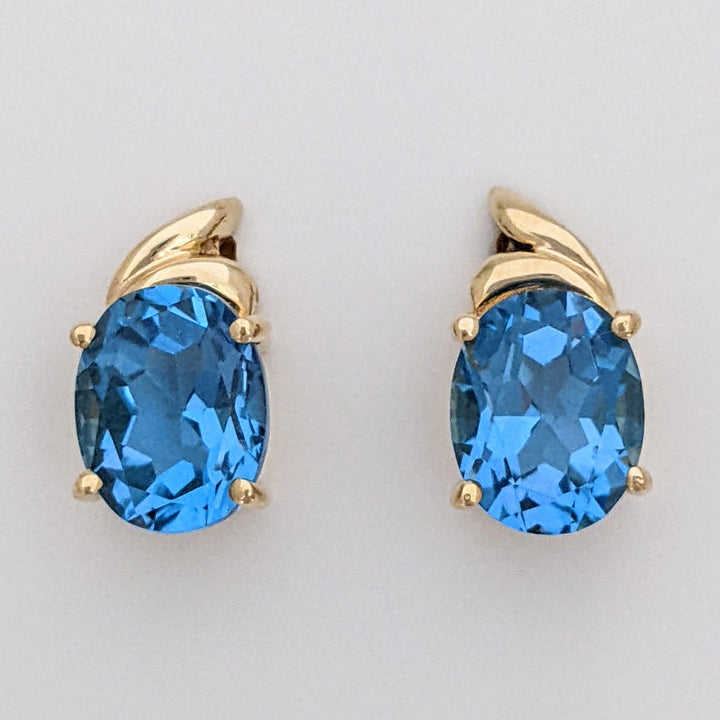 14K LONDON BLUE TOPAZ OVAL 7X9 ESTATE EARRINGS 3.3 GRAMS