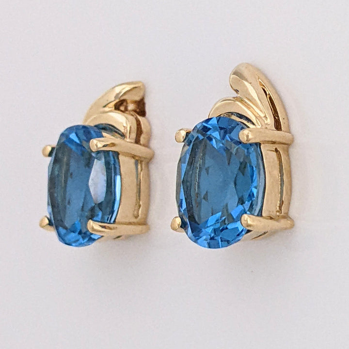 14K LONDON BLUE TOPAZ OVAL 7X9 ESTATE EARRINGS 3.3 GRAMS