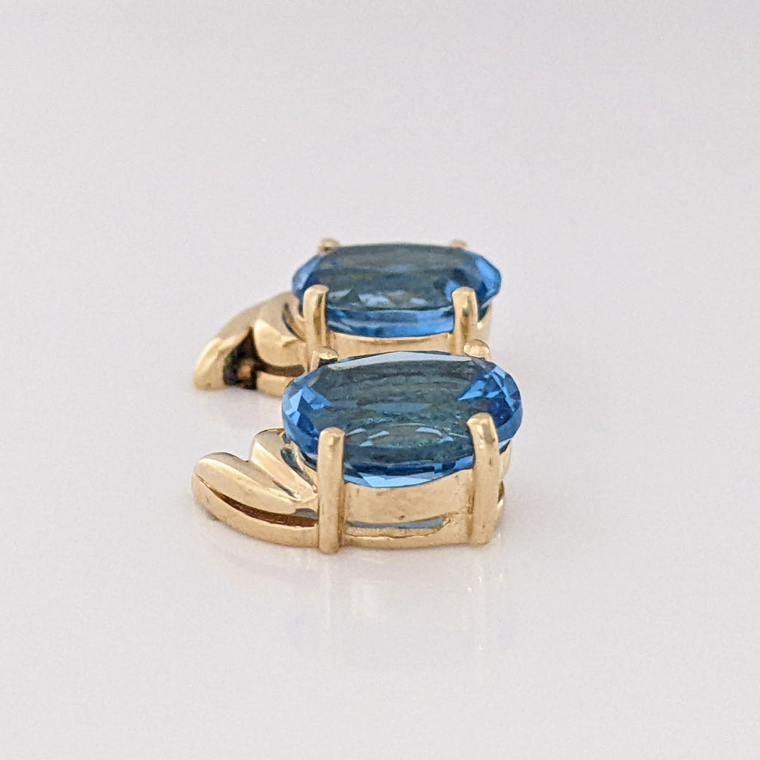 14K LONDON BLUE TOPAZ OVAL 7X9 ESTATE EARRINGS 3.3 GRAMS