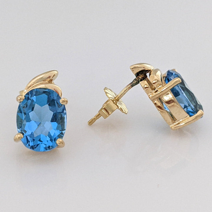 14K LONDON BLUE TOPAZ OVAL 7X9 ESTATE EARRINGS 3.3 GRAMS
