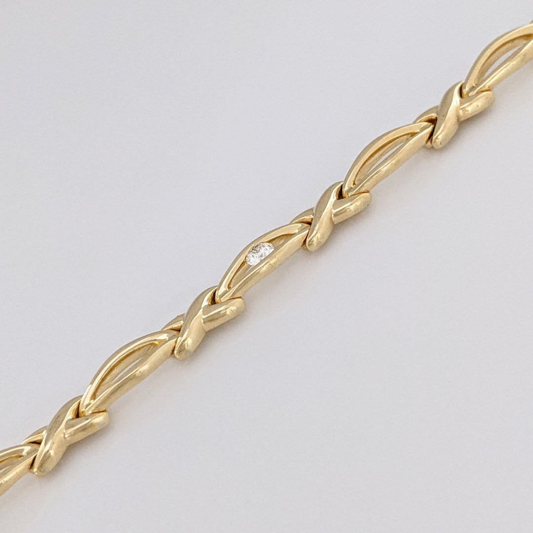 14K .12 CARAT TOTAL DIAMOND ROUND X/OVAL LINK ESTATE BRACELET 16.0 GRAMS