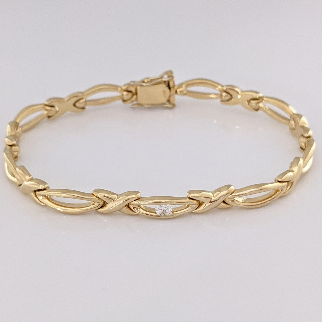 14K .12 CARAT TOTAL DIAMOND ROUND X/OVAL LINK ESTATE BRACELET 16.0 GRAMS