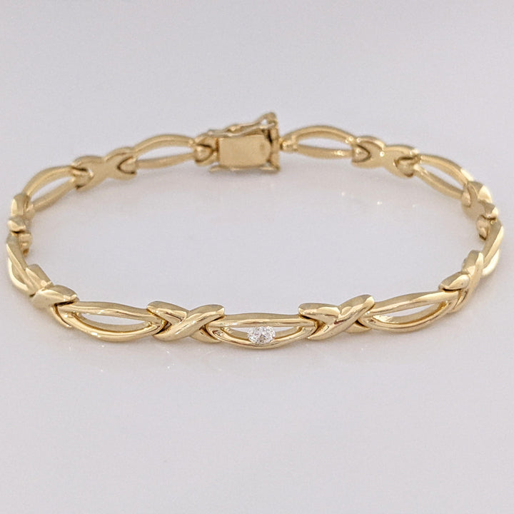 14K .12 CARAT TOTAL DIAMOND ROUND X/OVAL LINK ESTATE BRACELET 16.0 GRAMS