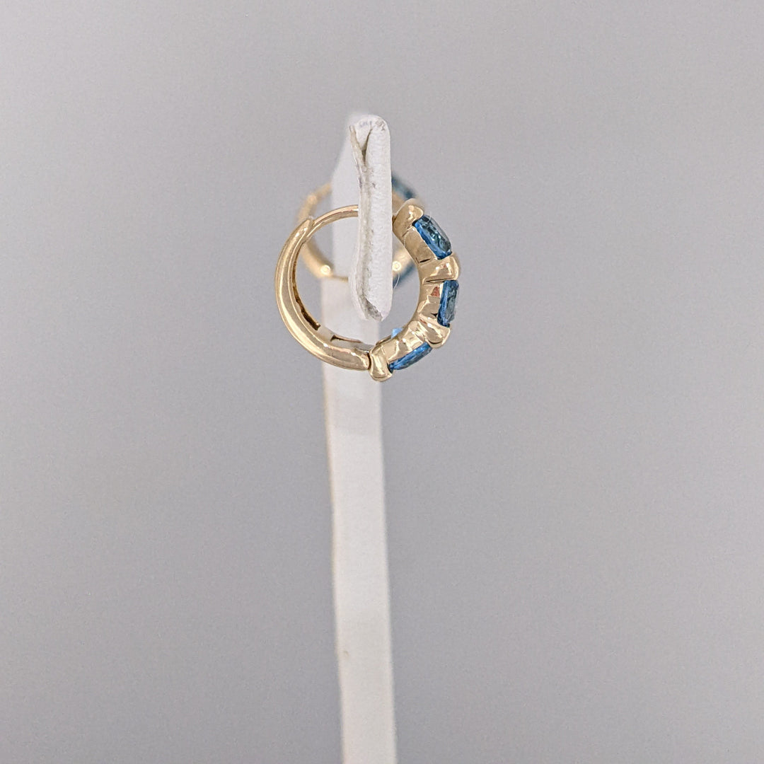14K BLUE TOPAZ ROUND (6) 4MM BAR SET ESTATE HOOP EARRINGS 3.0 GRAMS