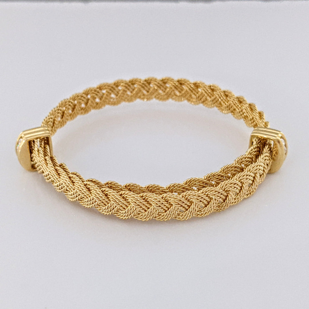 14K DIAMOND ROUND (8) END TABS WOVEN FLEXIBLE ESTATE BRACELET 11.8 GRAMS