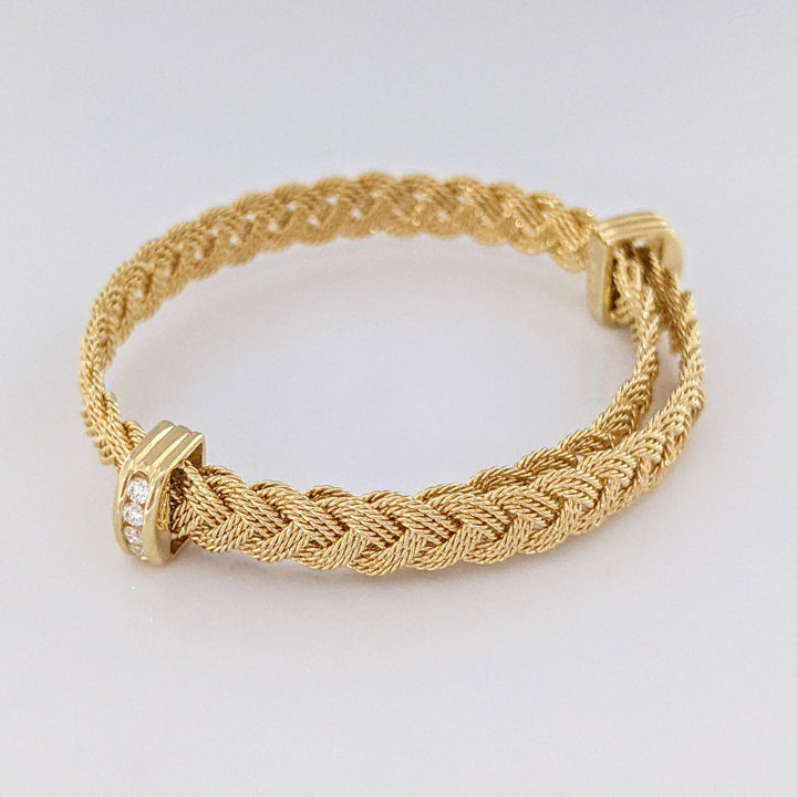 14K DIAMOND ROUND (8) END TABS WOVEN FLEXIBLE ESTATE BRACELET 11.8 GRAMS