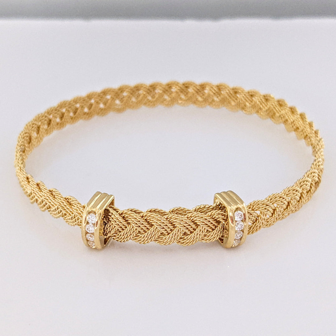 14K DIAMOND ROUND (8) END TABS WOVEN FLEXIBLE ESTATE BRACELET 11.8 GRAMS