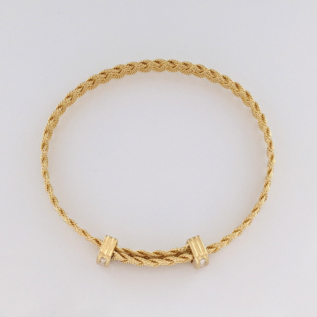 14K DIAMOND ROUND (8) END TABS WOVEN FLEXIBLE ESTATE BRACELET 11.8 GRAMS