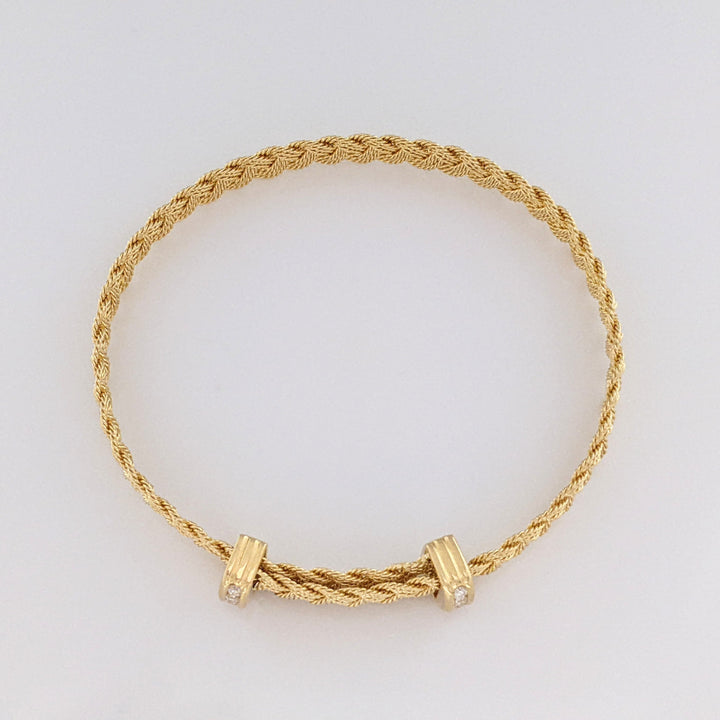 14K DIAMOND ROUND (8) END TABS WOVEN FLEXIBLE ESTATE BRACELET 11.8 GRAMS