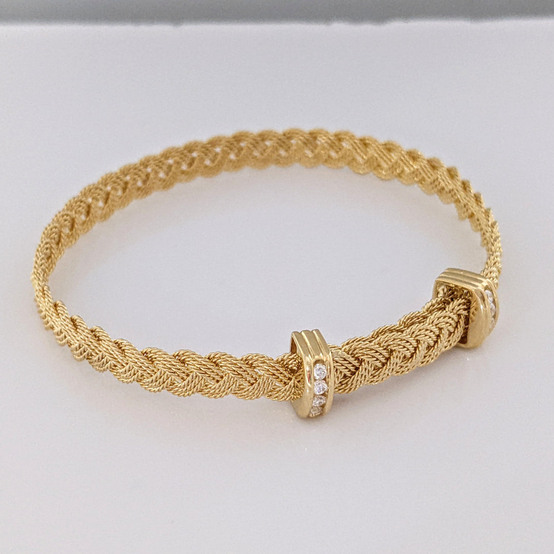 14K DIAMOND ROUND (8) END TABS WOVEN FLEXIBLE ESTATE BRACELET 11.8 GRAMS