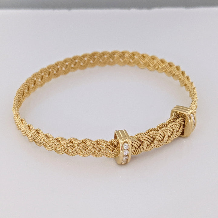 14K DIAMOND ROUND (8) END TABS WOVEN FLEXIBLE ESTATE BRACELET 11.8 GRAMS