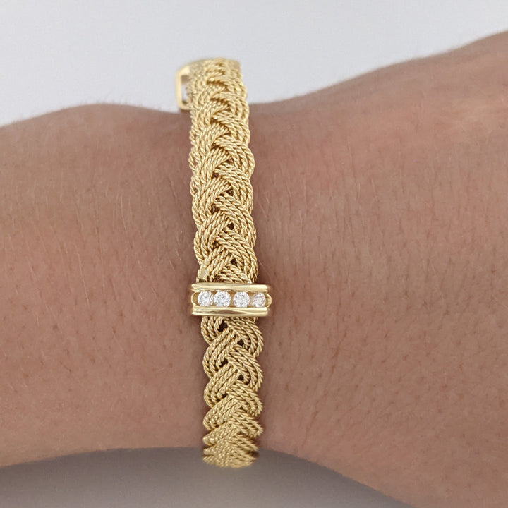 14K DIAMOND ROUND (8) END TABS WOVEN FLEXIBLE ESTATE BRACELET 11.8 GRAMS