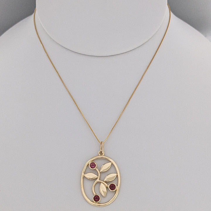 14K PINK TOURMALINE ROUND 4MM (3) OVAL ESTATE PENDANT & CHAIN 5.0 GRAMS