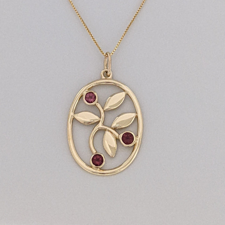 14K PINK TOURMALINE ROUND 4MM (3) OVAL ESTATE PENDANT & CHAIN 5.0 GRAMS