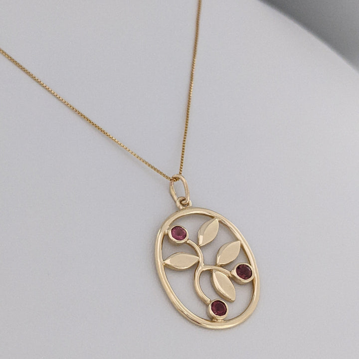 14K PINK TOURMALINE ROUND 4MM (3) OVAL ESTATE PENDANT & CHAIN 5.0 GRAMS