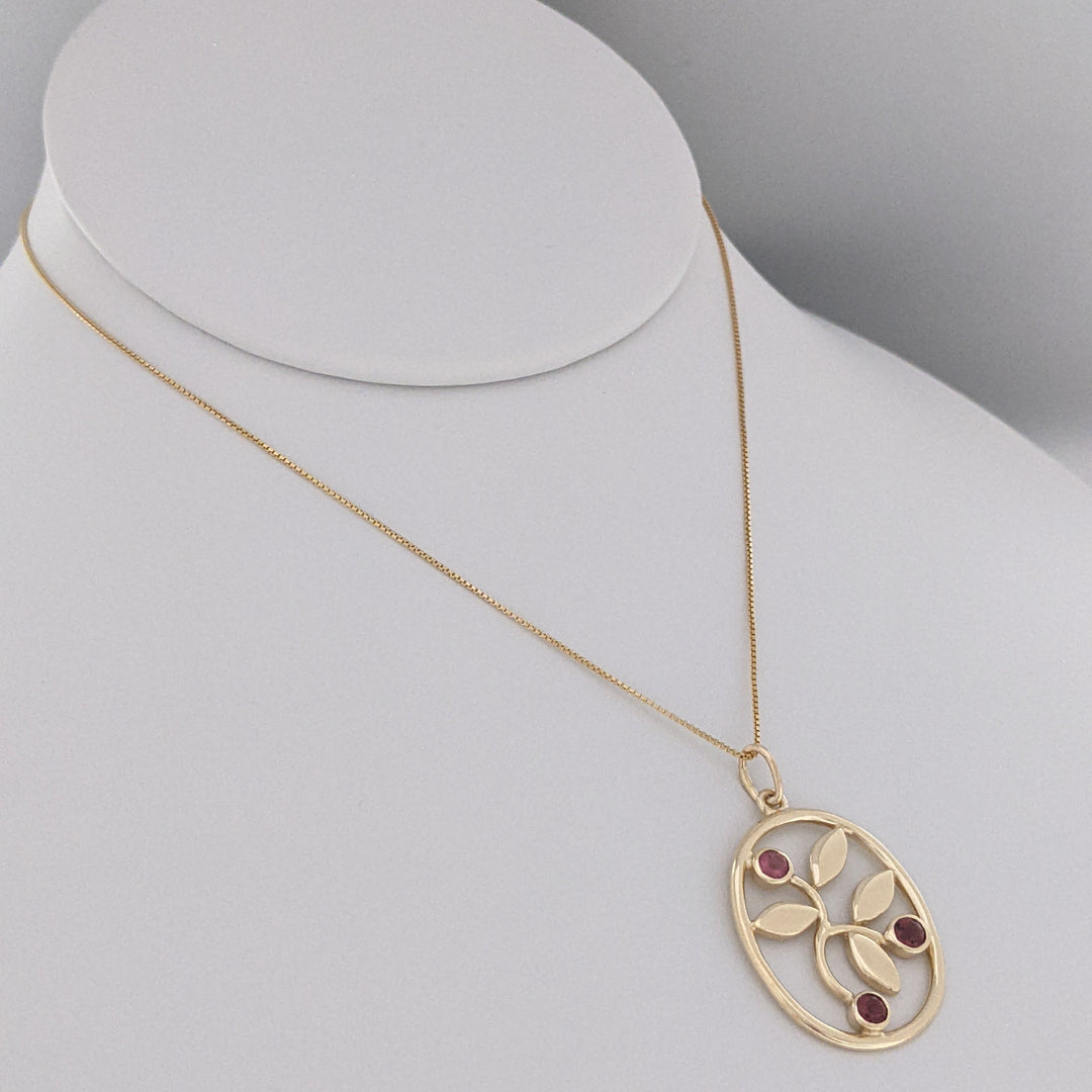 14K PINK TOURMALINE ROUND 4MM (3) OVAL ESTATE PENDANT & CHAIN 5.0 GRAMS