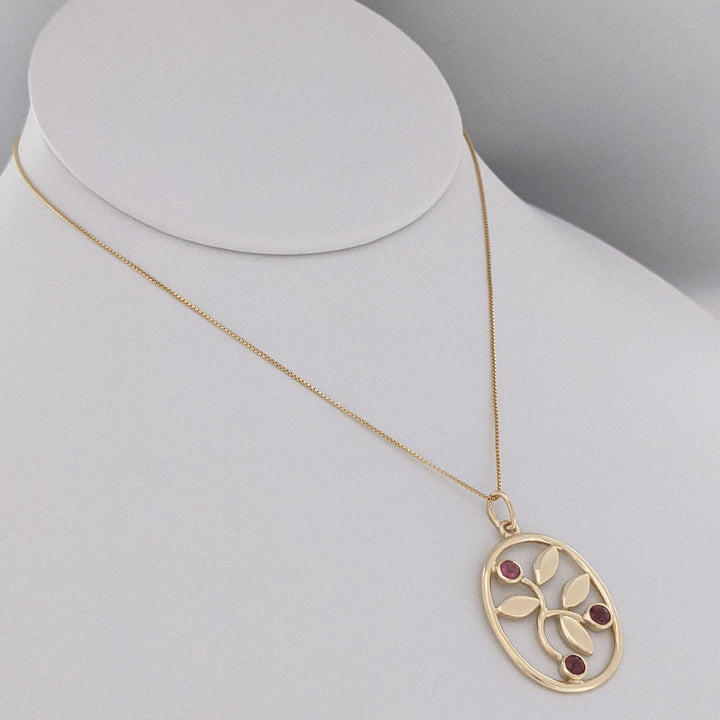 14K PINK TOURMALINE ROUND 4MM (3) OVAL ESTATE PENDANT & CHAIN 5.0 GRAMS