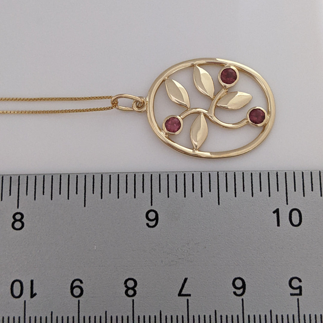 14K PINK TOURMALINE ROUND 4MM (3) OVAL ESTATE PENDANT & CHAIN 5.0 GRAMS