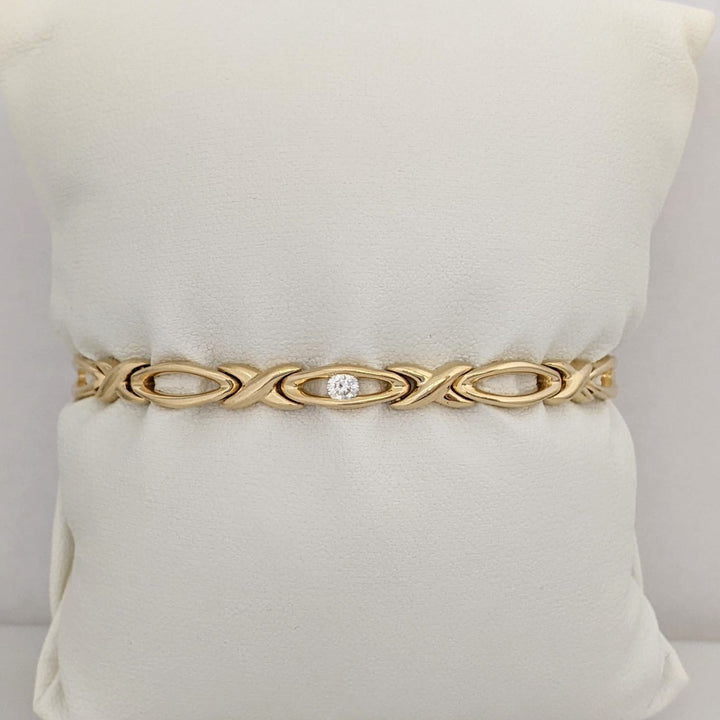 14K .12 CARAT TOTAL DIAMOND ROUND X/OVAL LINK ESTATE BRACELET 16.0 GRAMS