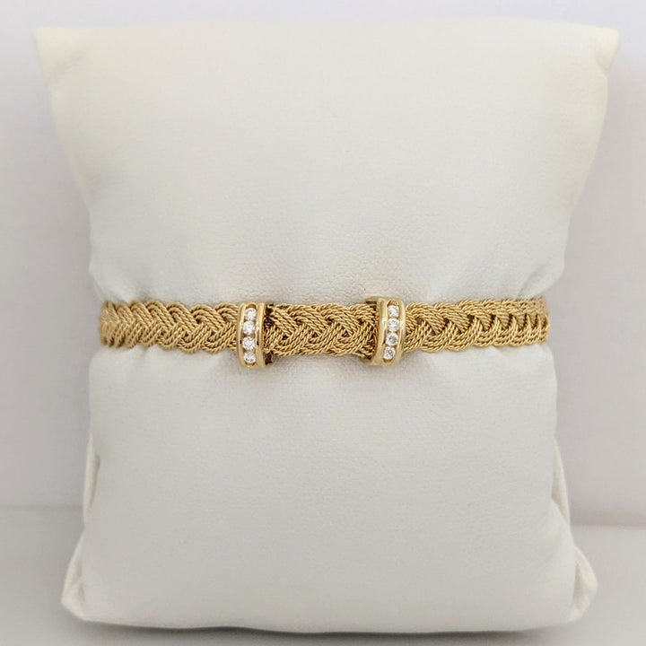 14K DIAMOND ROUND (8) END TABS WOVEN FLEXIBLE ESTATE BRACELET 11.8 GRAMS